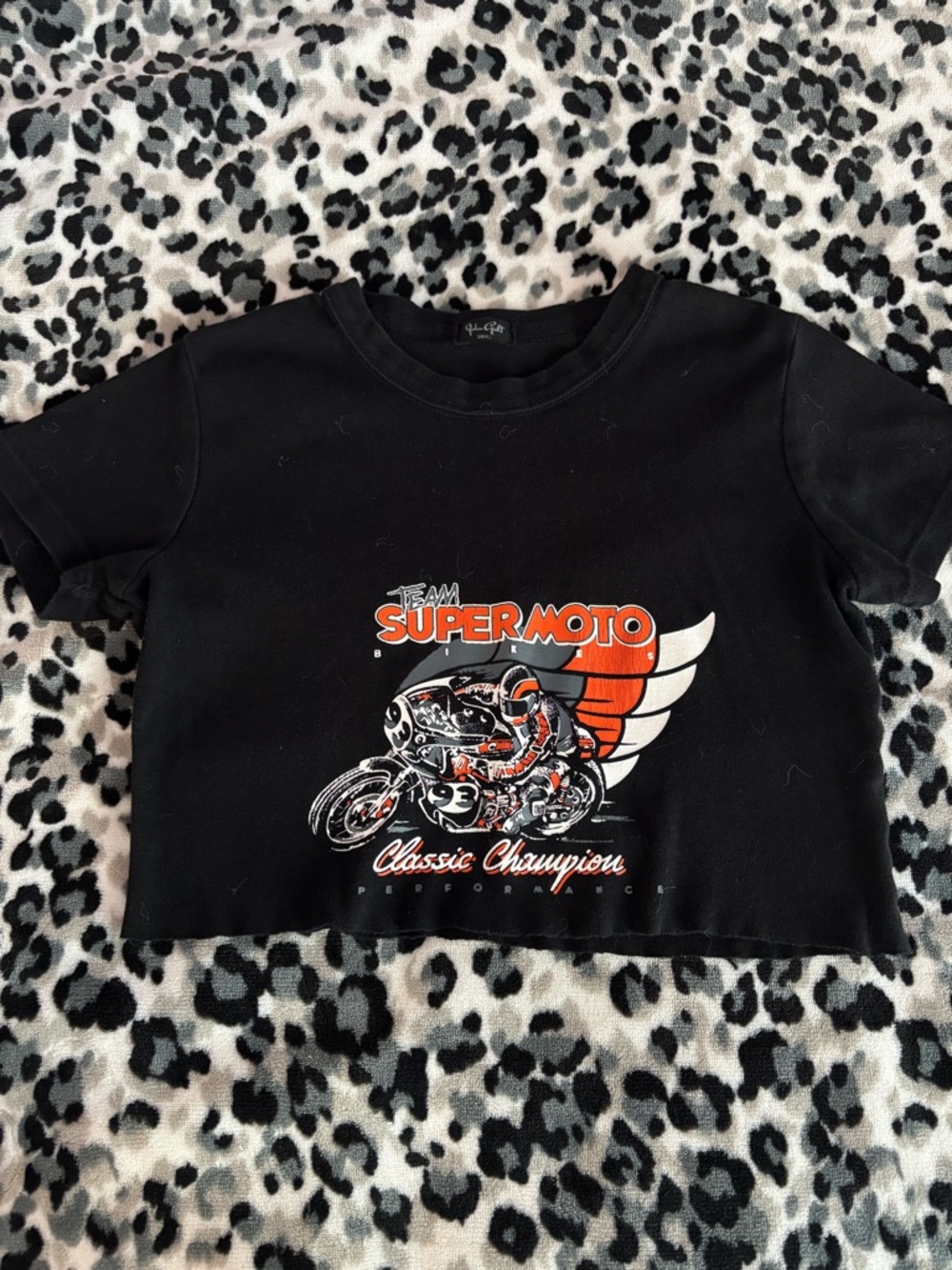 Cropped Black 'Super Moto' Graphic Tee